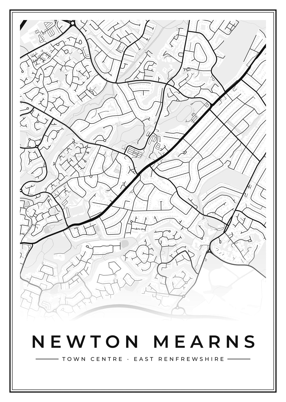 Street map poster of Newton Mearns town centre, East Renfrewshire