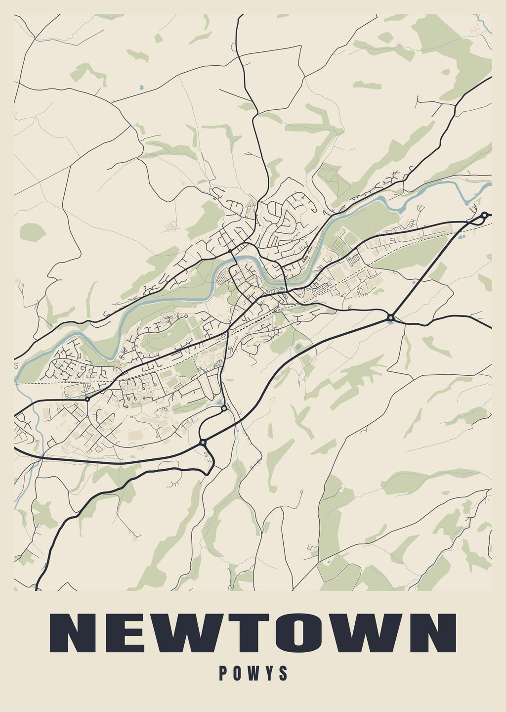Street map poster of Newtown, Powys