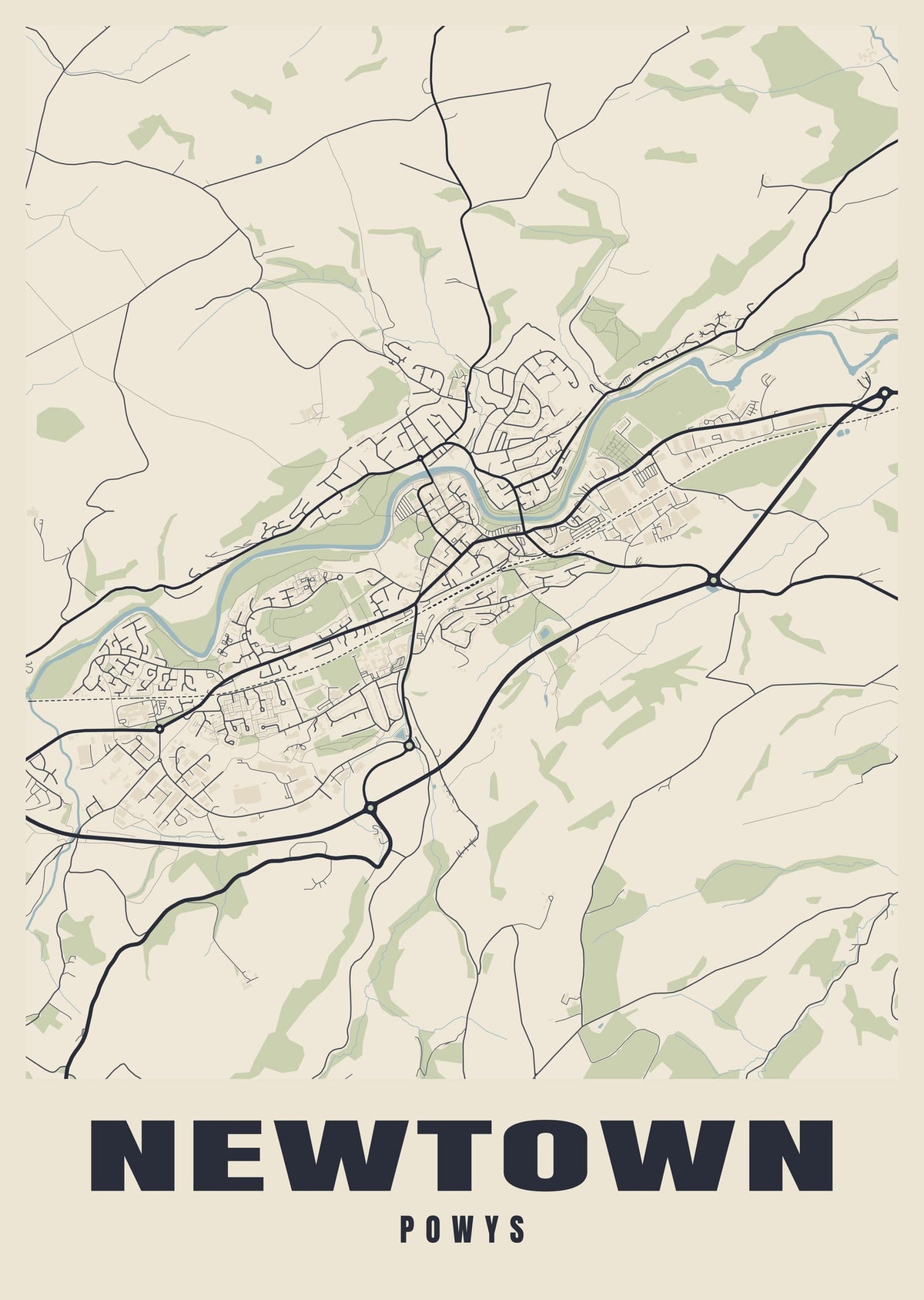 Street map poster of Newtown, Powys