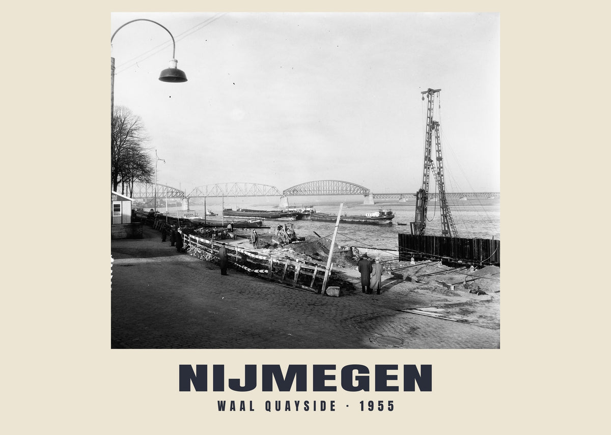 Waal quayside, Nijmegen, 1955 — Historic photograph print