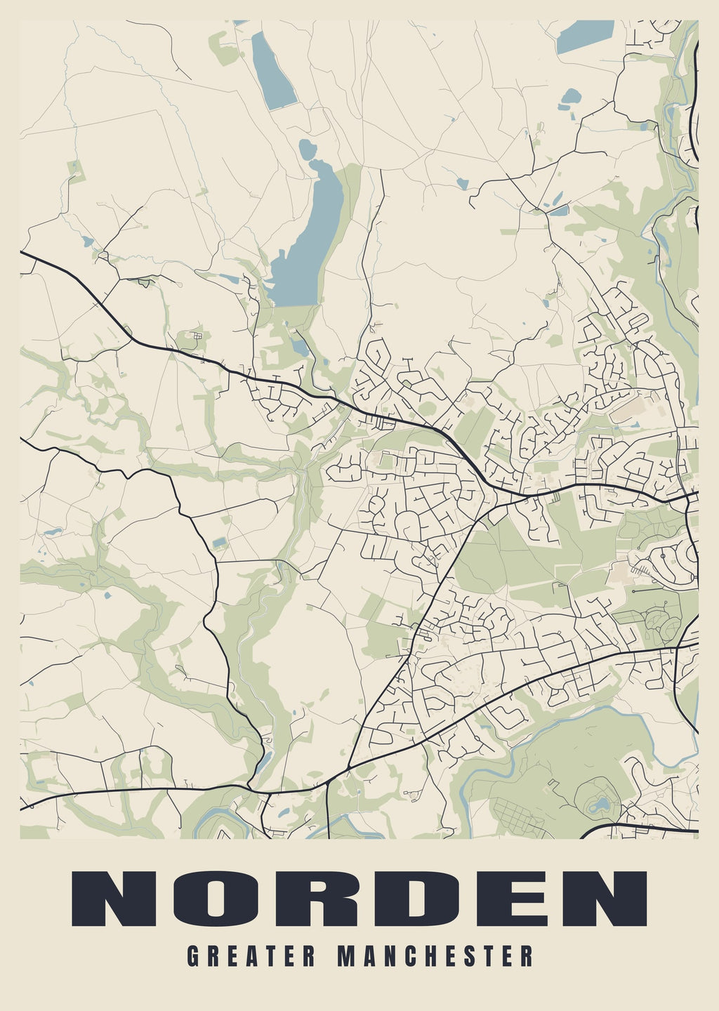 Street map poster of Norden, Greater Manchester