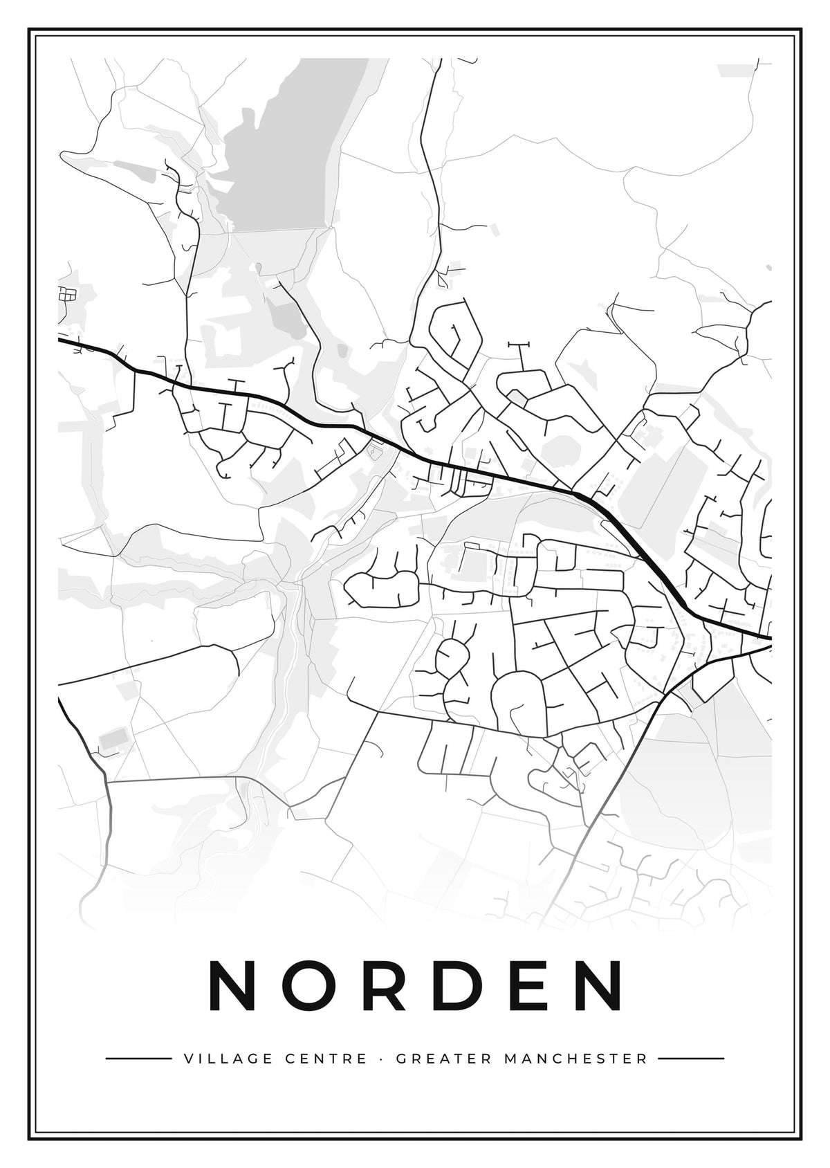 Street map poster of Norden village centre, Greater Manchester