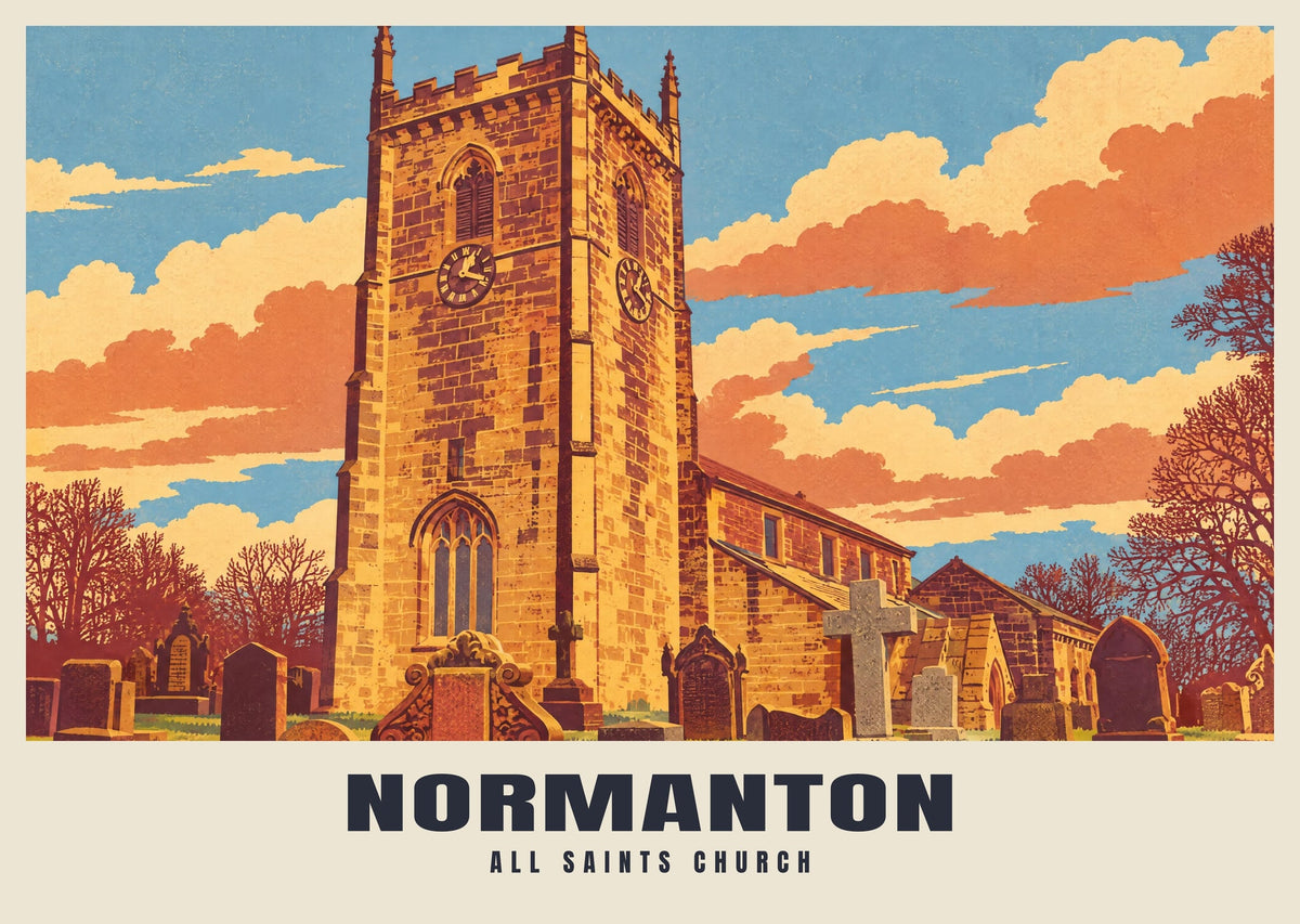All Saints Church, Normanton poster, Retro Railway style