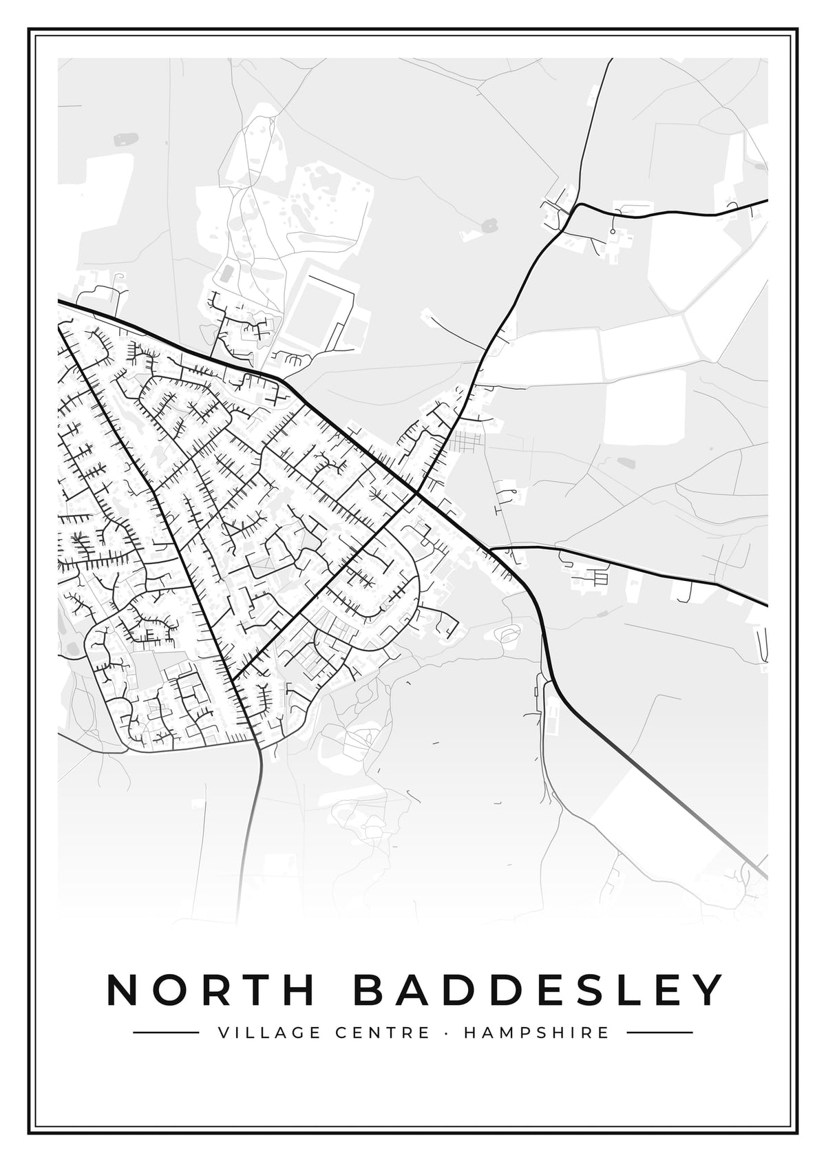 Street map poster of North Baddesley village centre, Hampshire