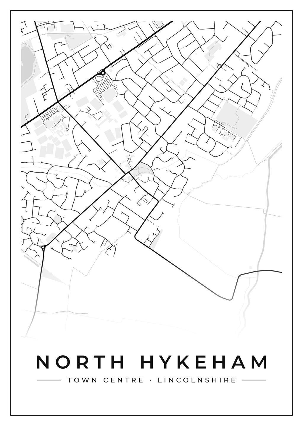 Street map poster of North Hykeham town centre, Lincolnshire