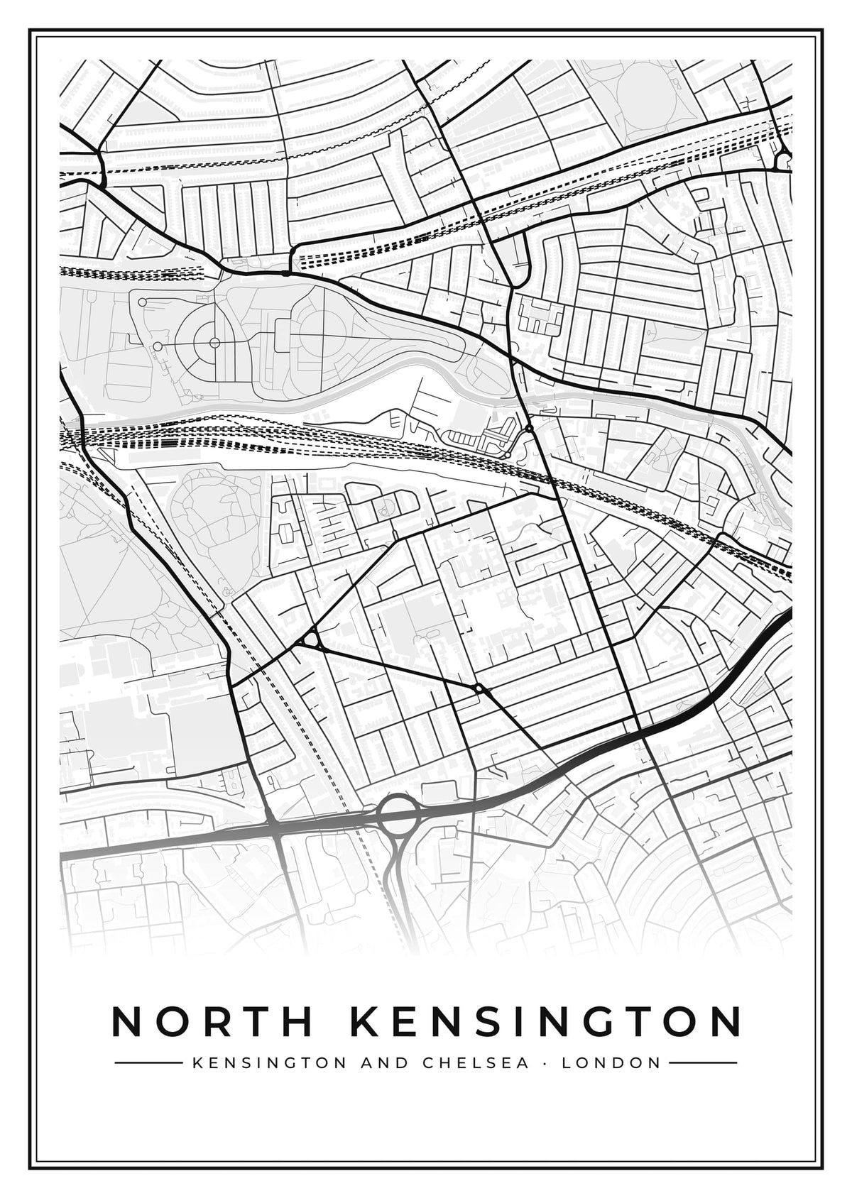 Street map poster of North Kensington, Kensington and Chelsea, London