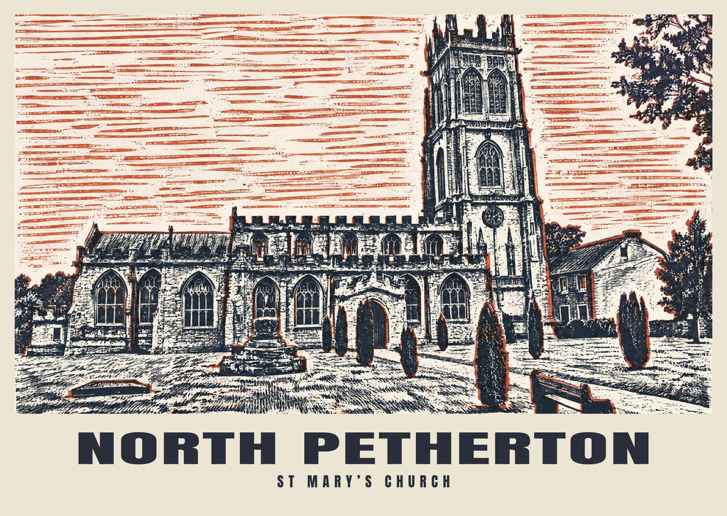 St Mary’s Church, North Petherton poster, Linocut style