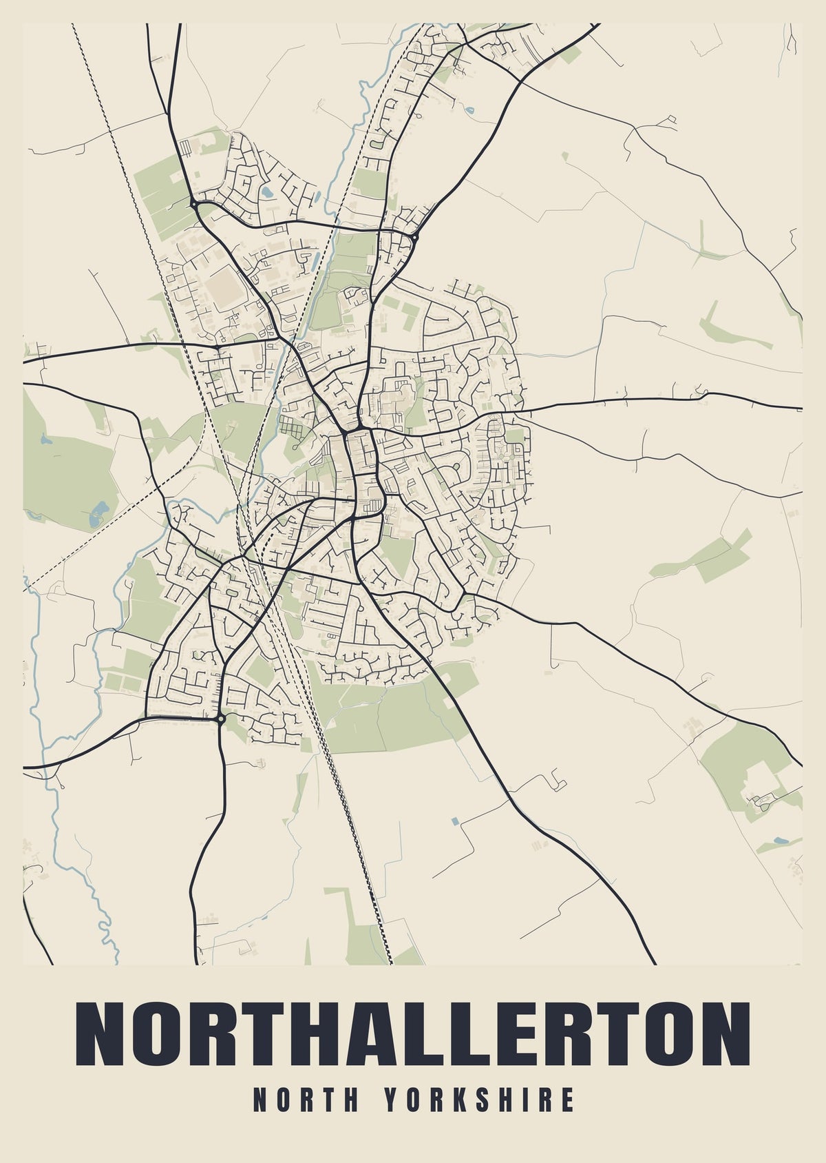 Street map poster of Northallerton, North Yorkshire