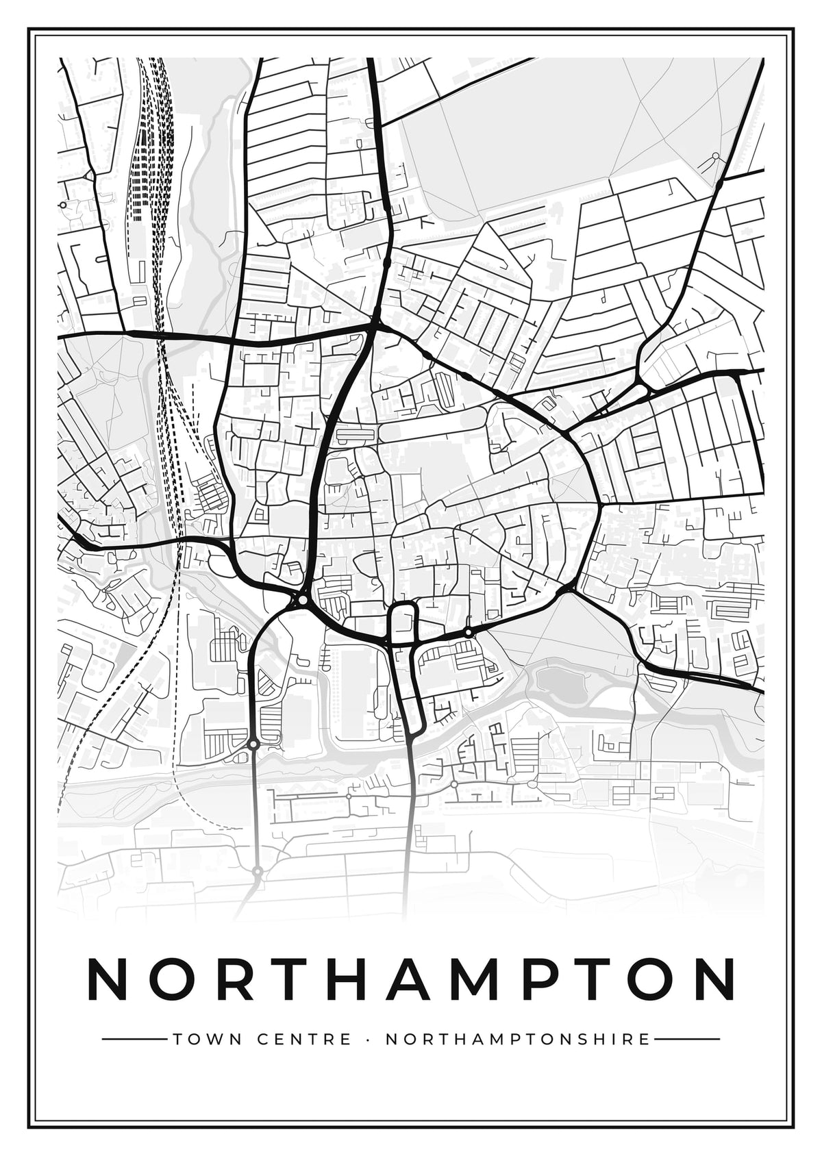 Street map poster of Northampton town centre, Northamptonshire