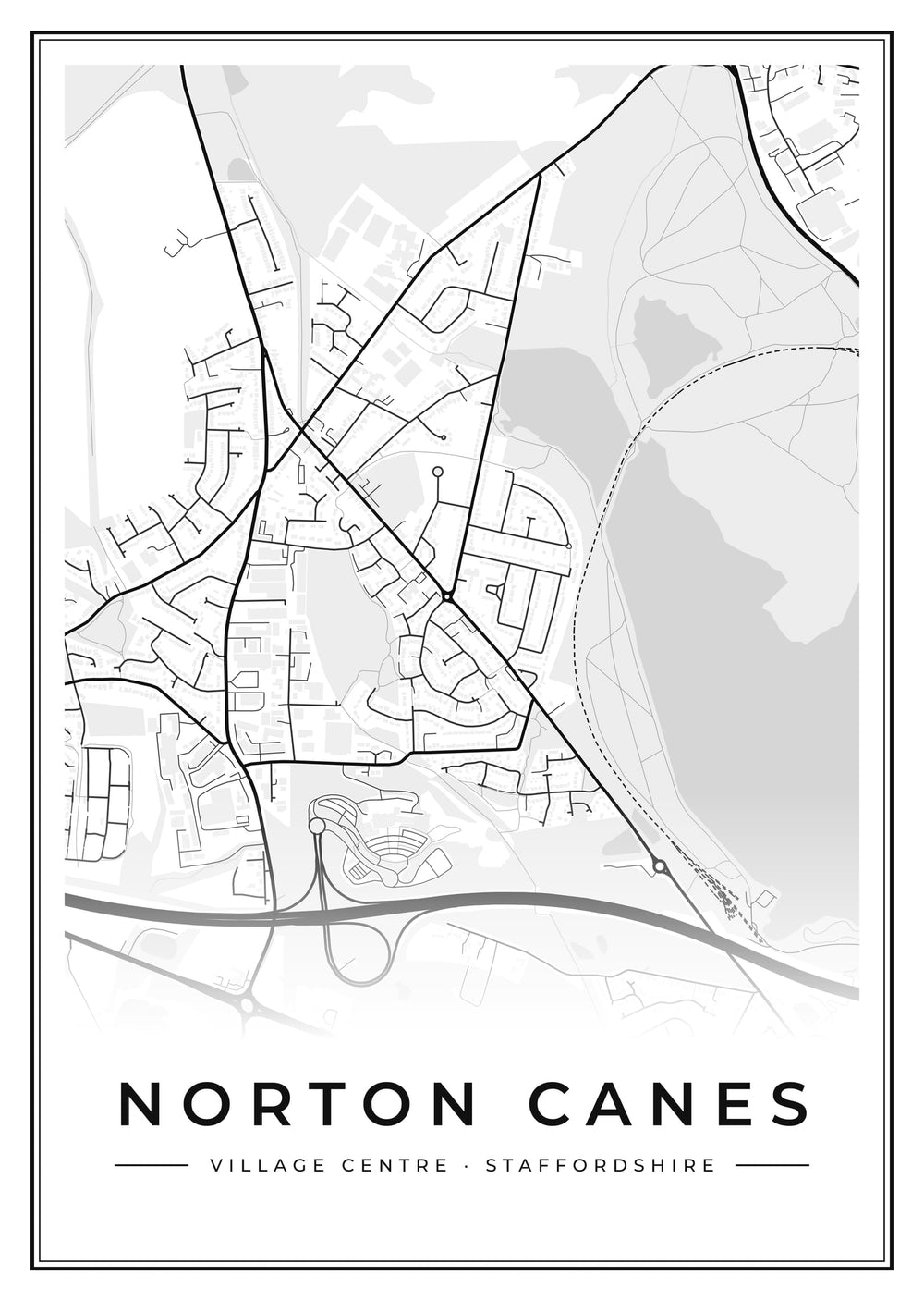 Norton Canes Village Centre Street Map Poster