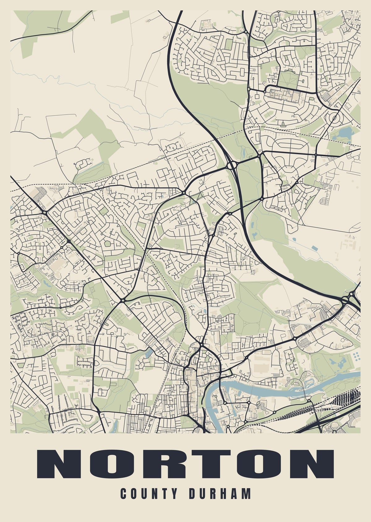 Street map poster of Norton, County Durham