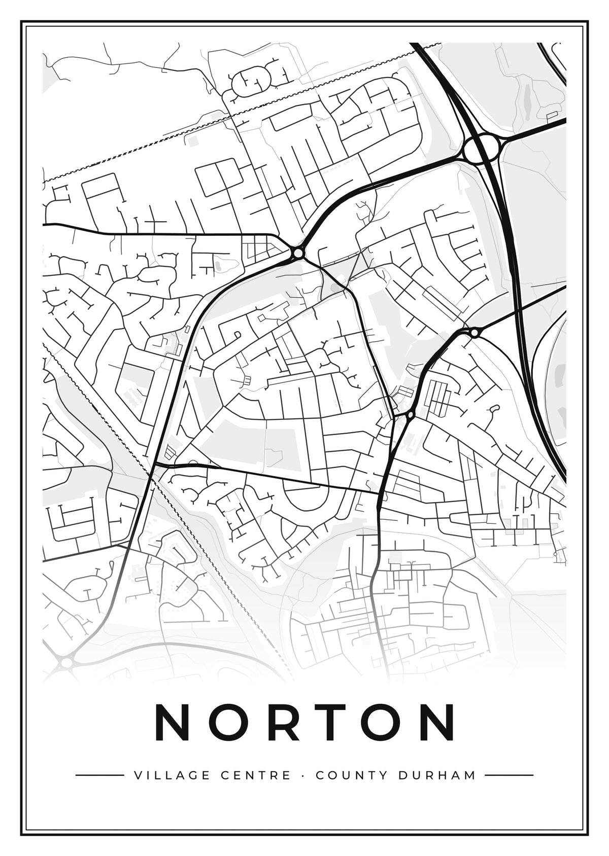 Street map poster of Norton village centre, County Durham