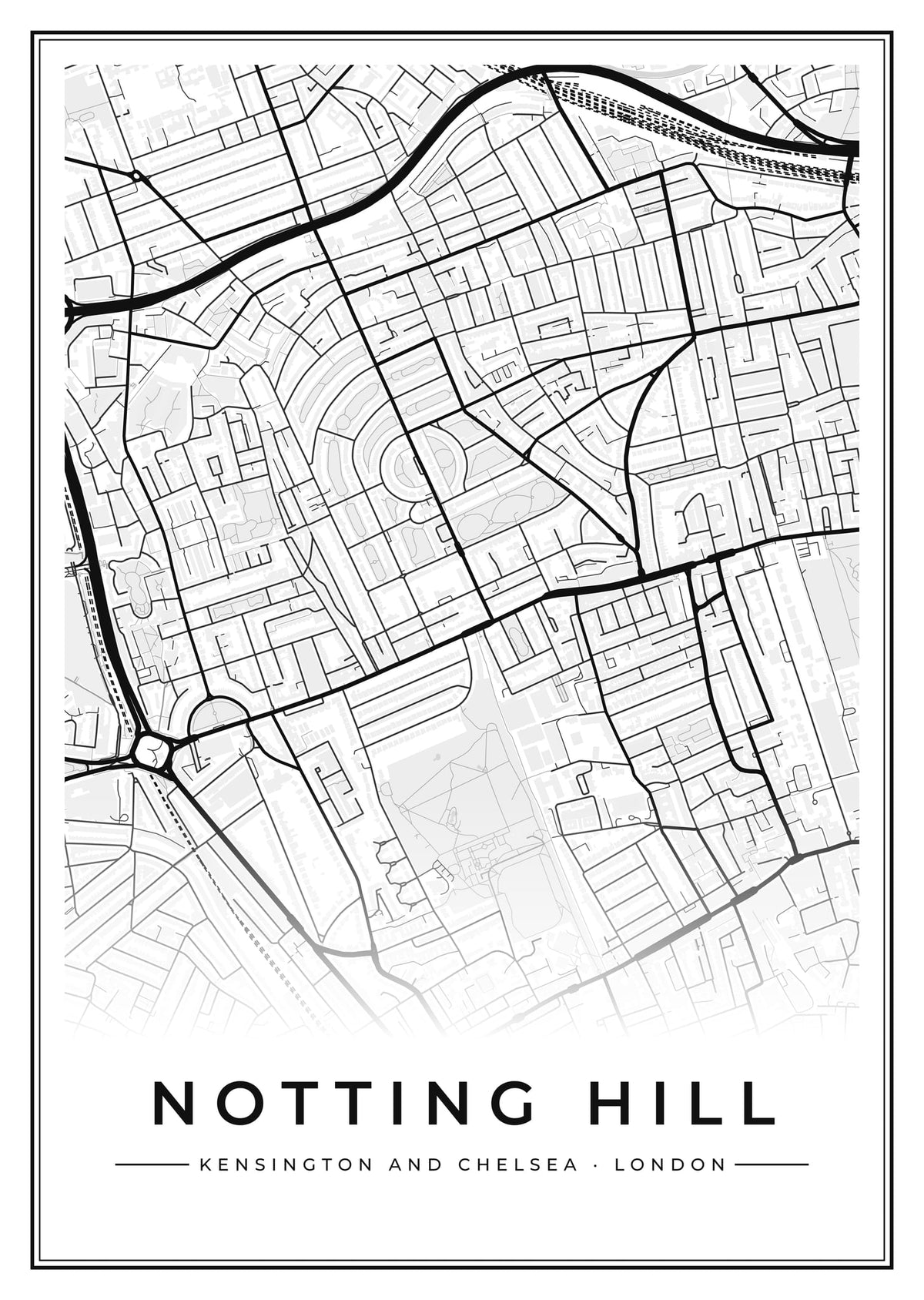 Street map poster of Notting Hill, Kensington and Chelsea, London
