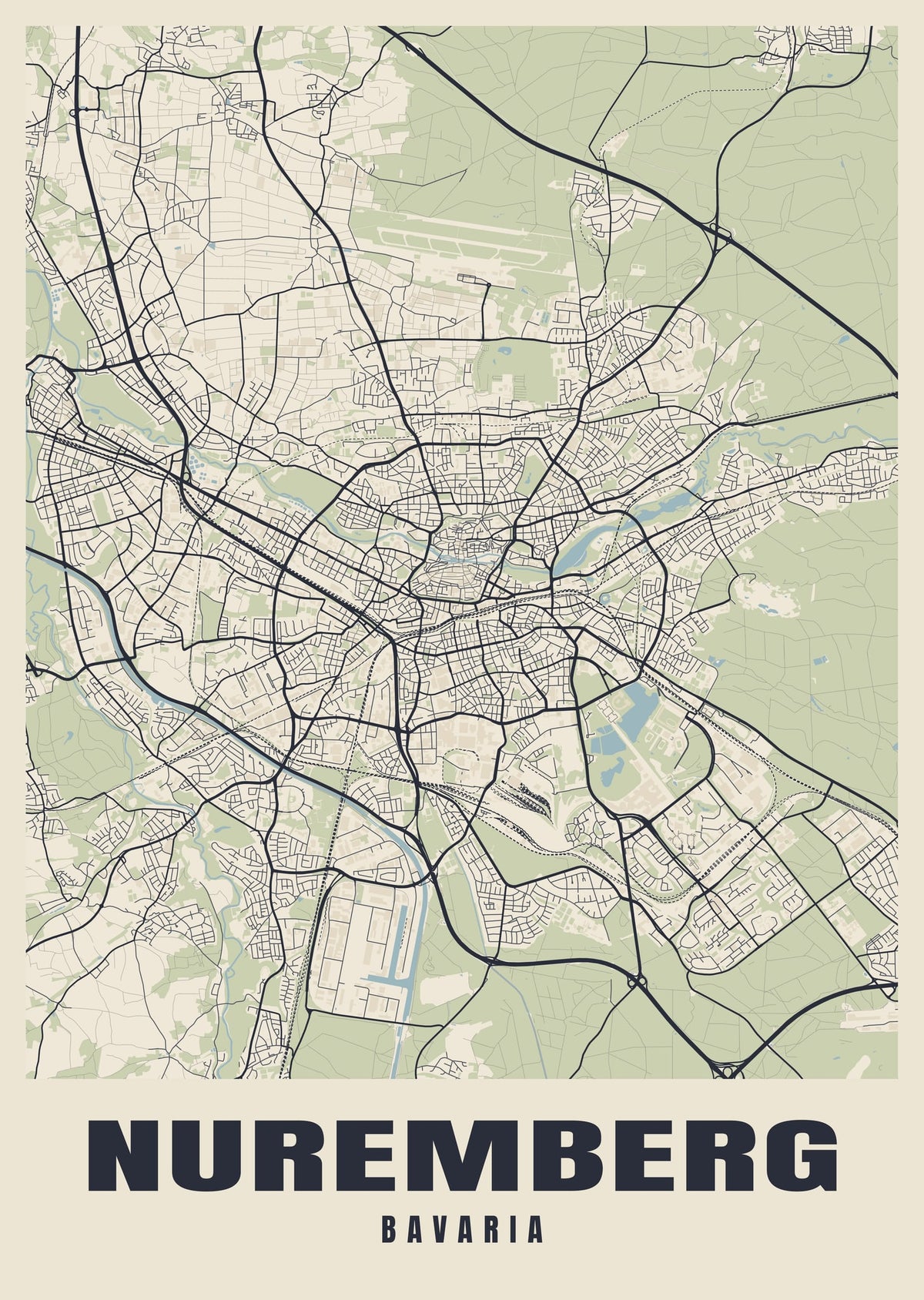Street map poster of Nuremberg, Bavaria