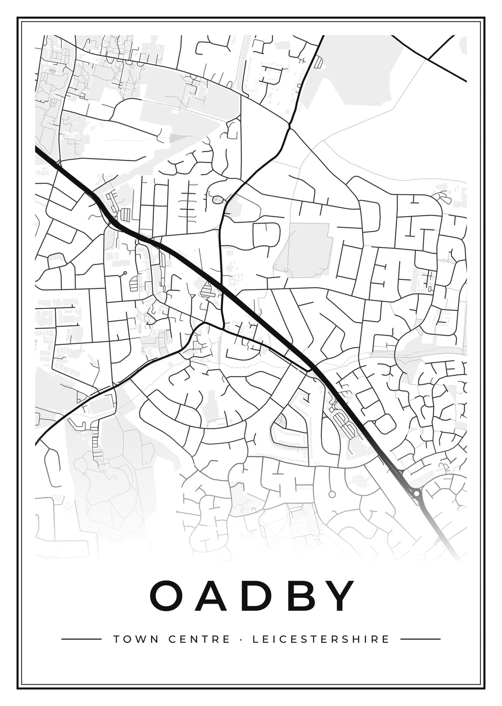 Street map poster of Oadby town centre, Leicestershire