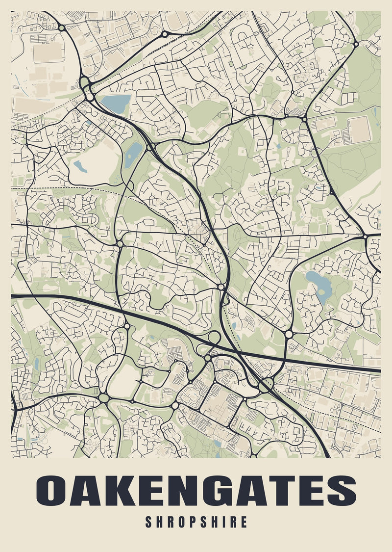 Oakengates Street Map Poster