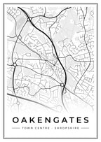 Street map poster of Oakengates town centre, Shropshire