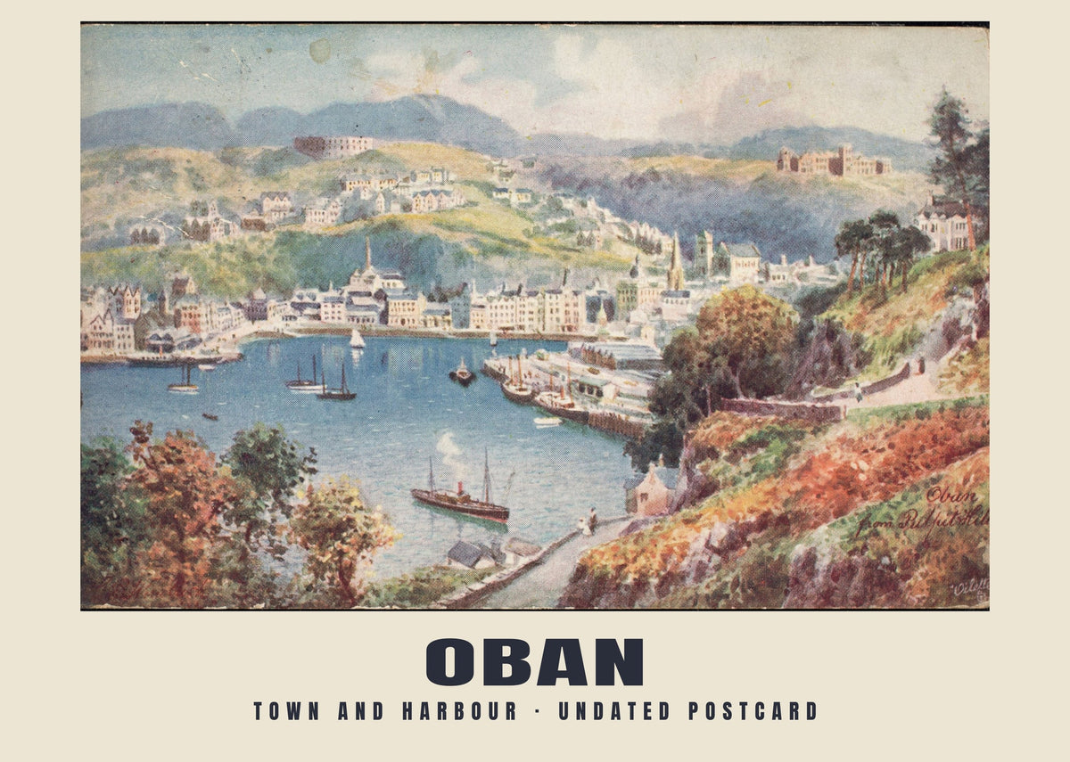 Town and harbour, Oban — Historic illustrated postcard print, 20th century
