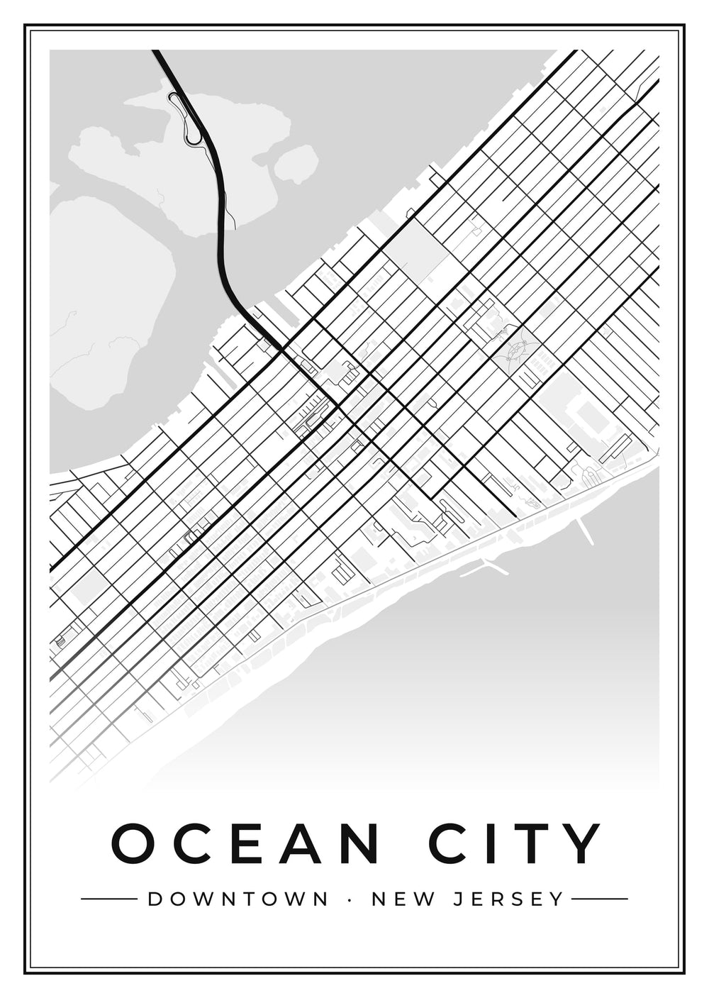 Ocean City Downtown Street Map Poster