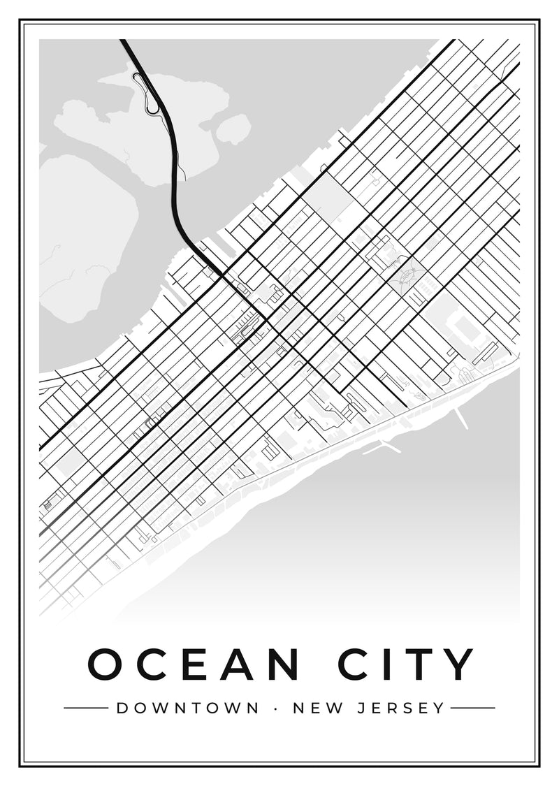 Ocean City Downtown Street Map Poster