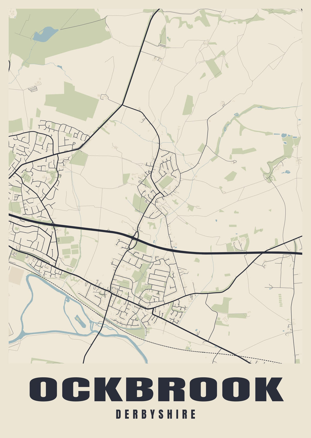 Street map poster of Ockbrook, Derbyshire