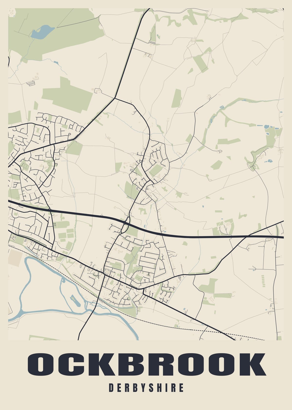 Street map poster of Ockbrook, Derbyshire