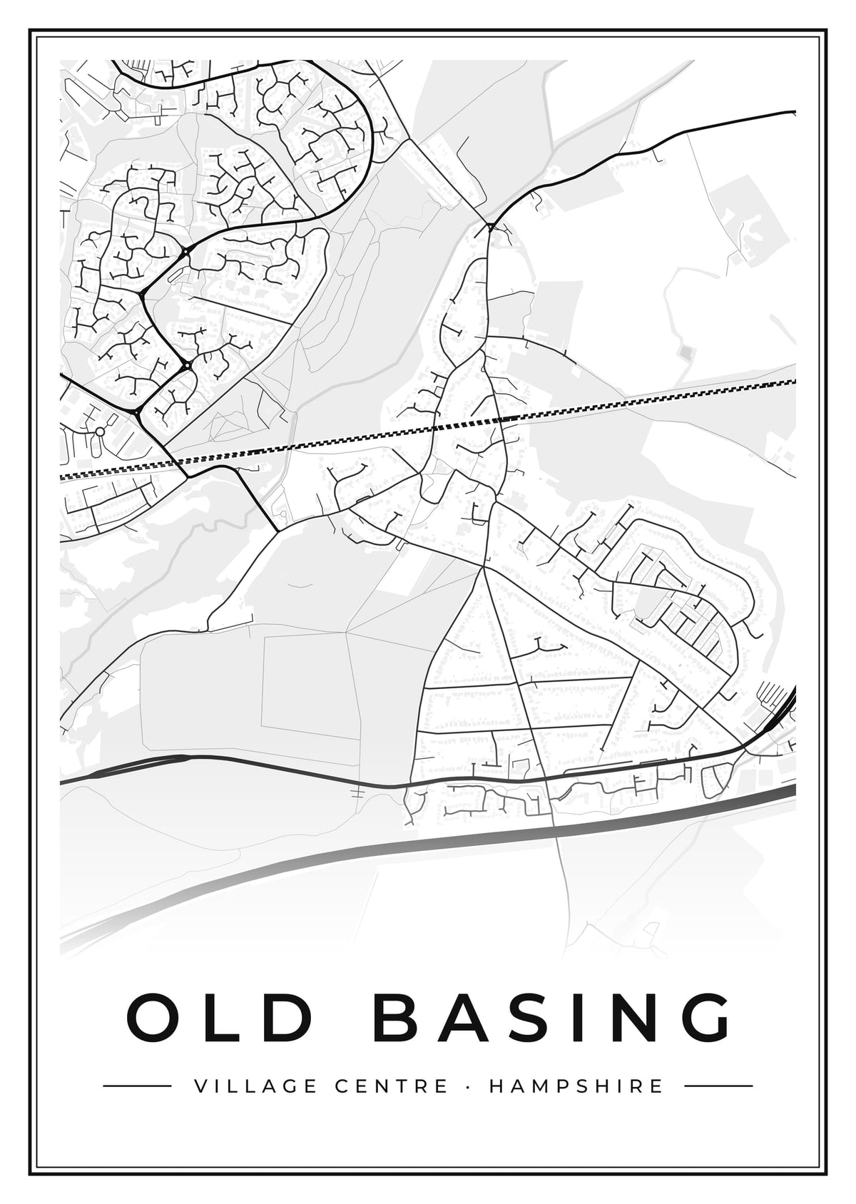 Street map poster of Old Basing village centre, Hampshire