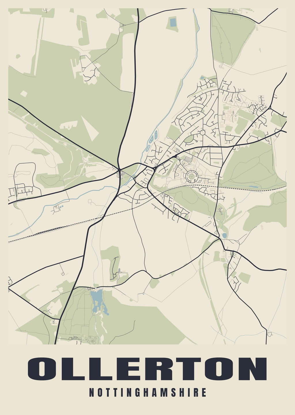 Street map poster of Ollerton, Nottinghamshire