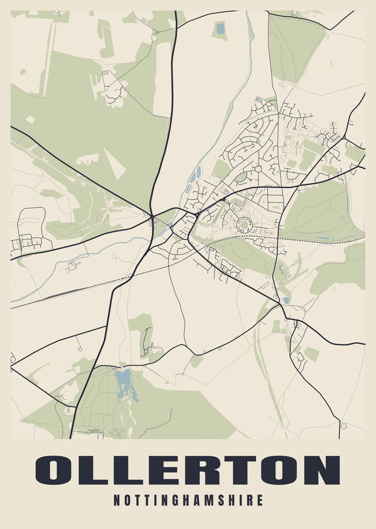 Street map poster of Ollerton, Nottinghamshire