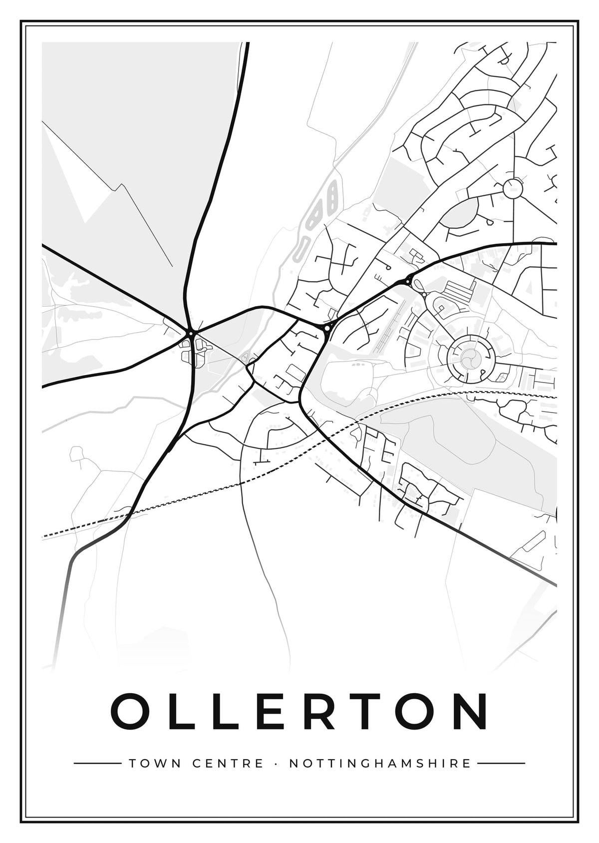 Street map poster of Ollerton town centre, Nottinghamshire
