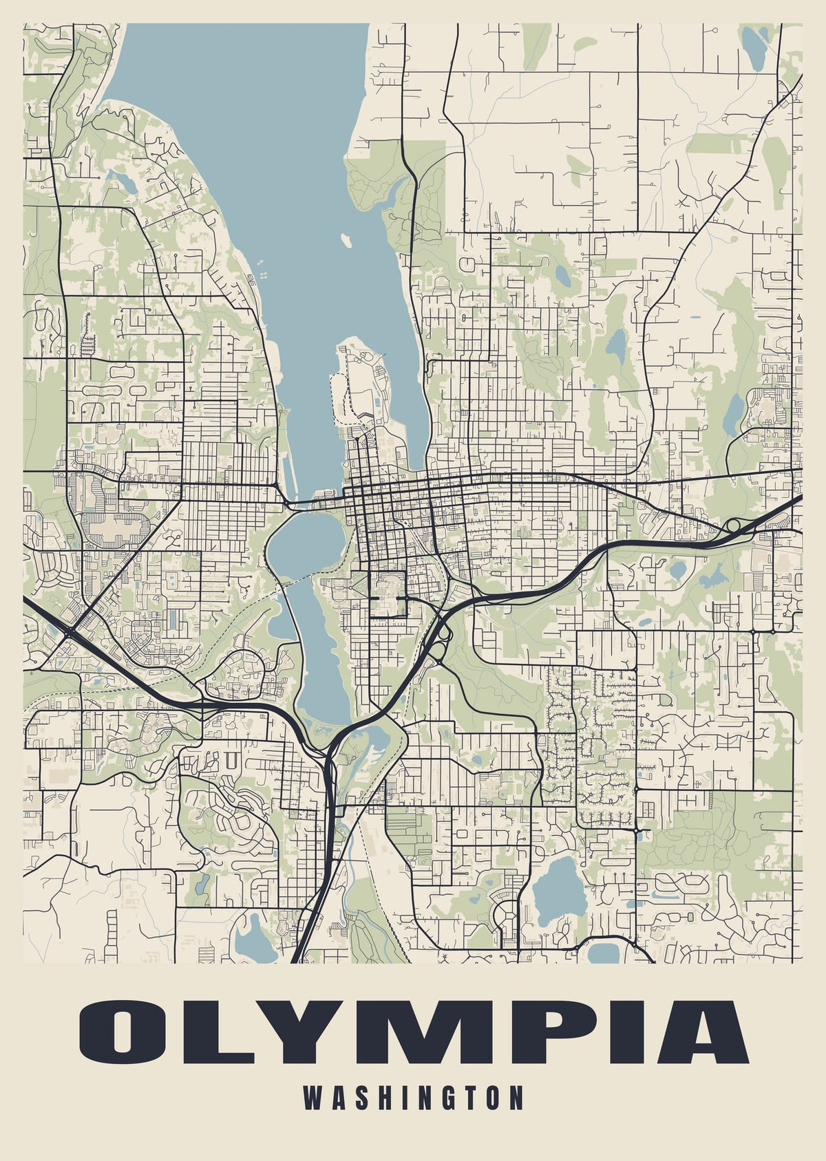 Street map poster of Olympia, Washington