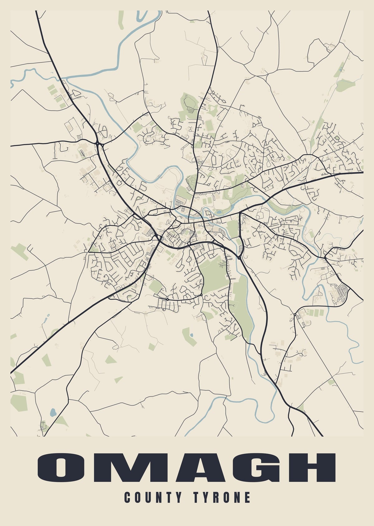 Street map poster of Omagh, County Tyrone