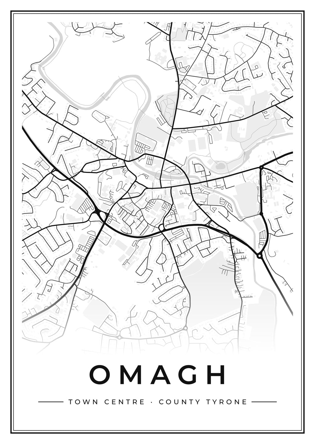 Street map poster of Omagh town centre, County Tyrone