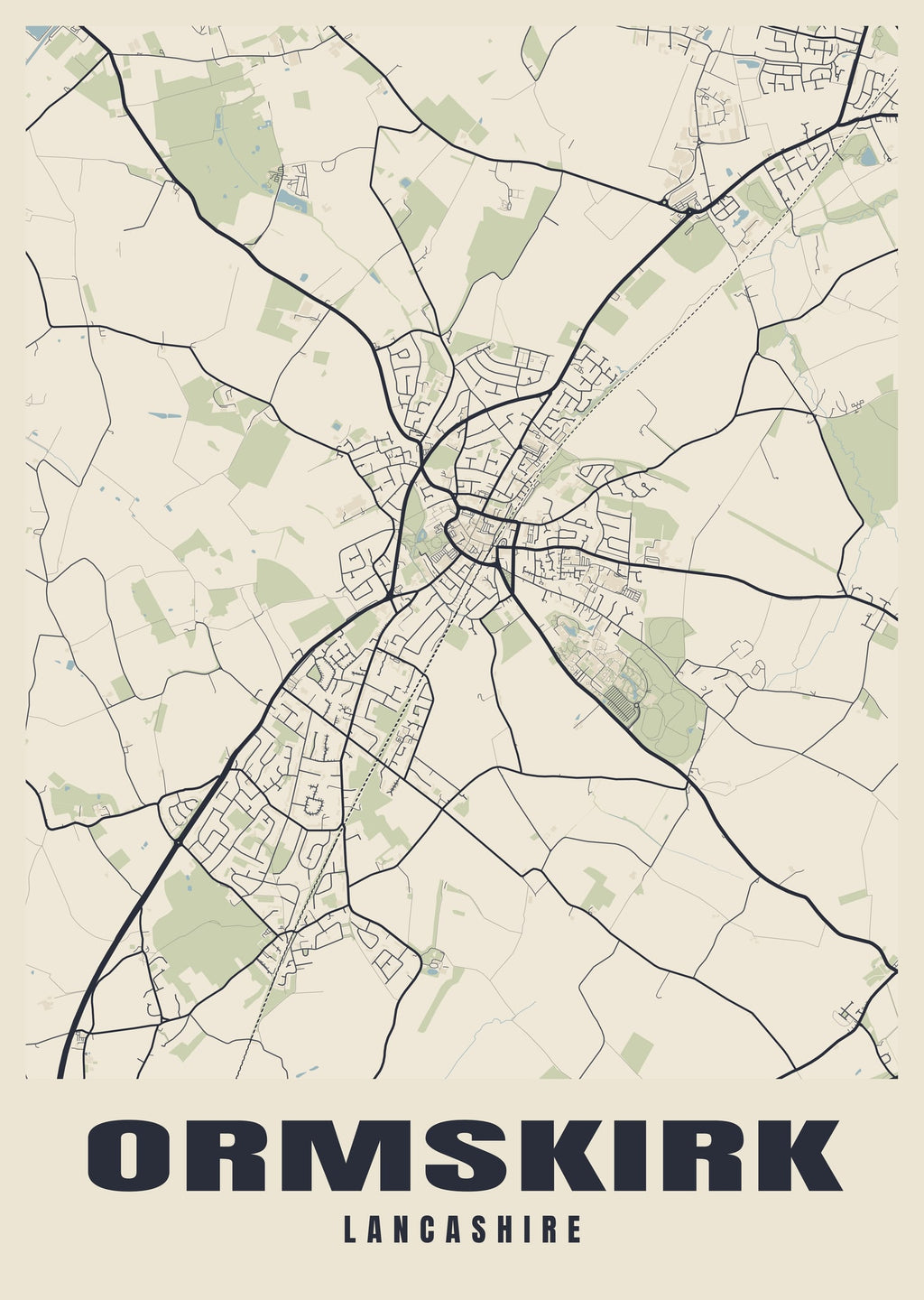 Street map poster of Ormskirk, Lancashire