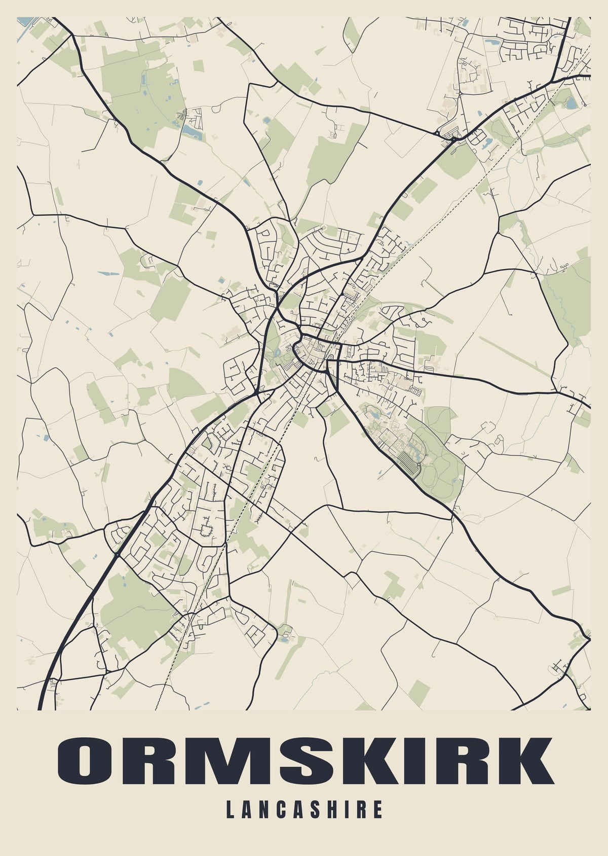 Street map poster of Ormskirk, Lancashire
