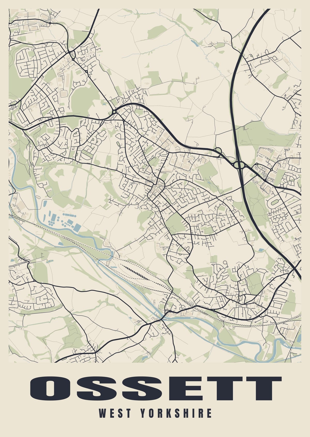 Street map poster of Ossett, West Yorkshire