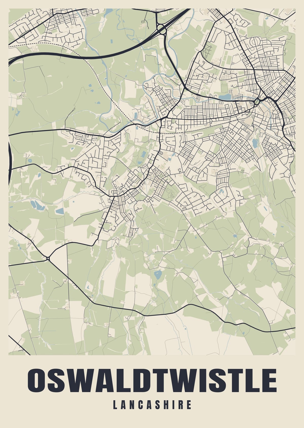 Street map poster of Oswaldtwistle, Lancashire