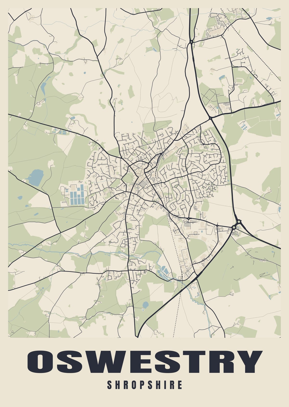 Street map poster of Oswestry, Shropshire