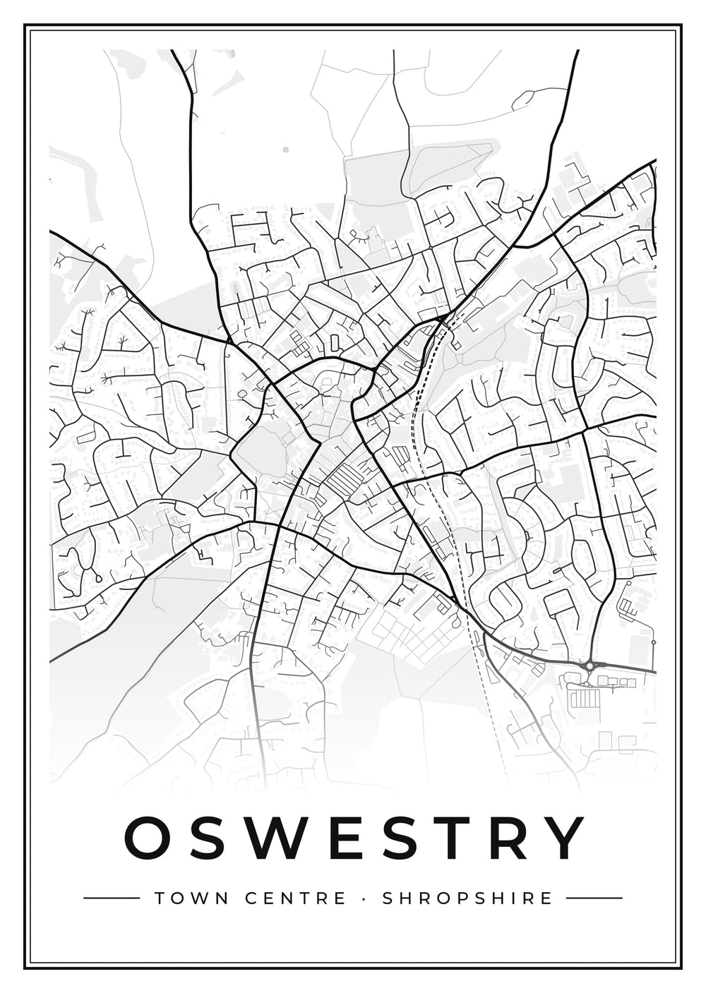 Oswestry Town Centre Street Map Poster