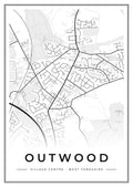 Street map poster of Outwood village centre, West Yorkshire