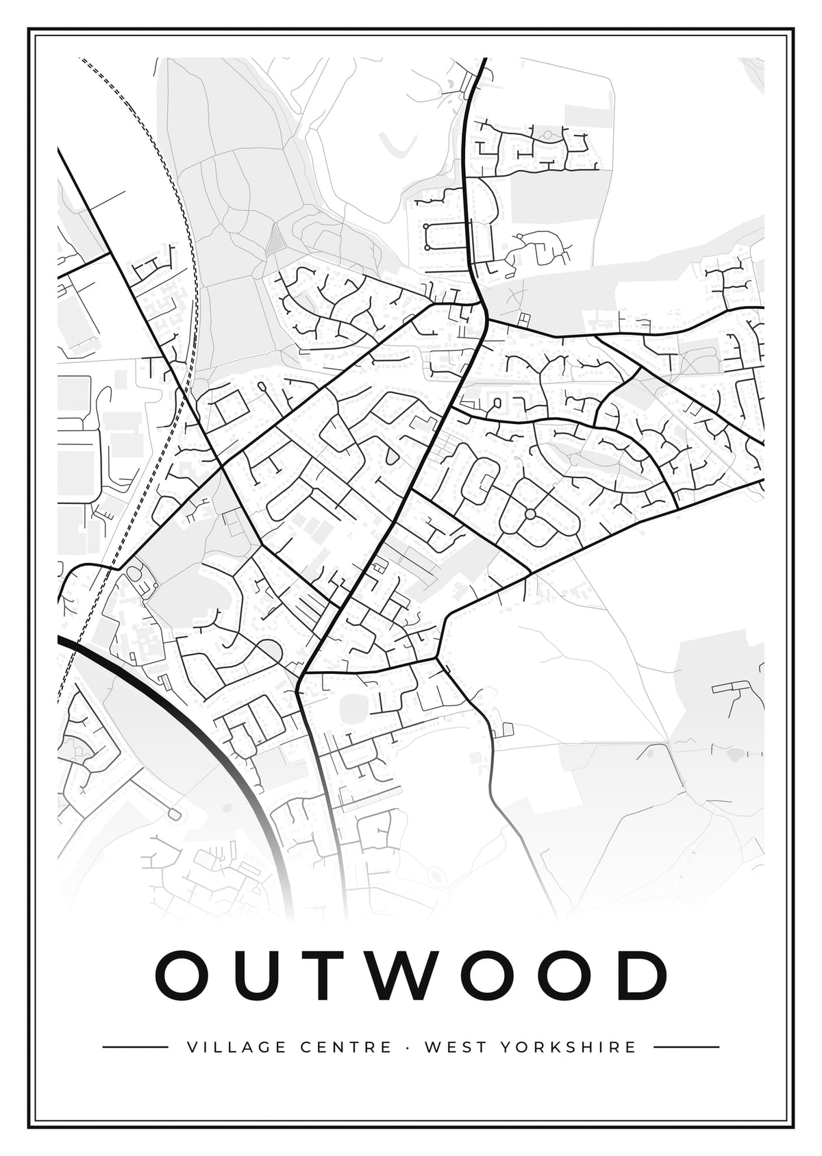 Street map poster of Outwood village centre, West Yorkshire