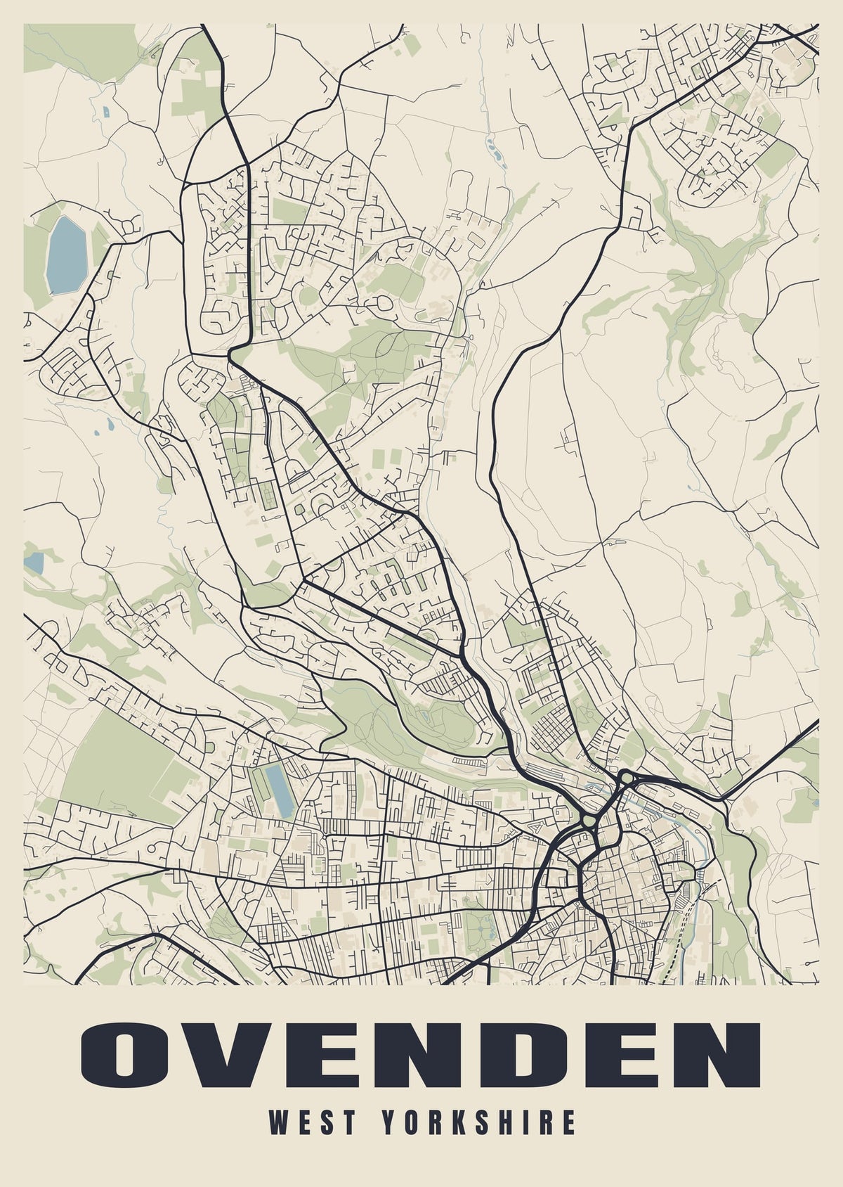 Street map poster of Ovenden, West Yorkshire
