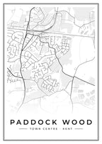 Street map poster of Paddock Wood town centre, Kent