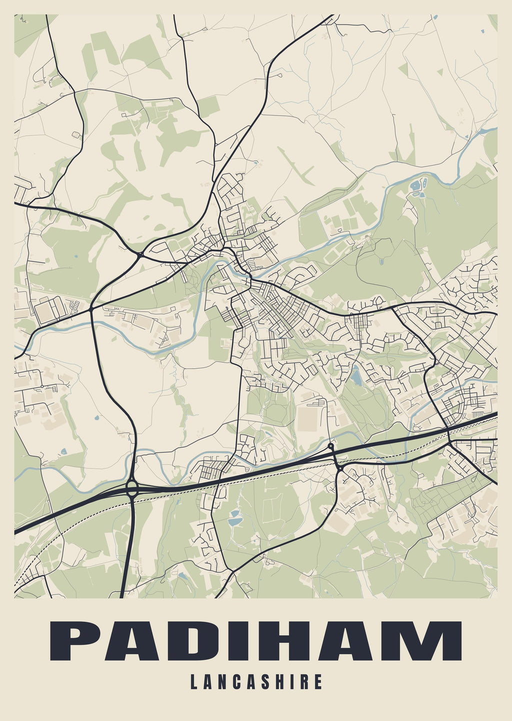 Street map poster of Padiham, Lancashire