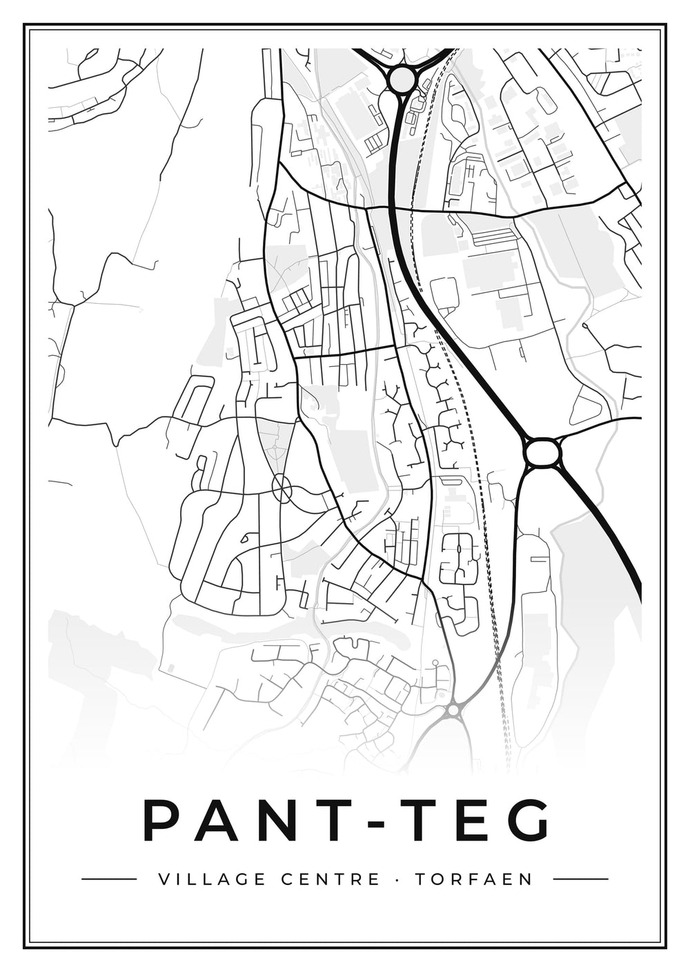 Pant-teg Village Centre Street Map Poster
