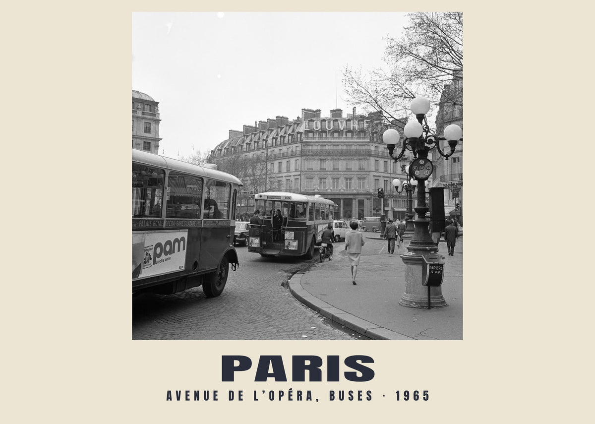 Avenue de l’Opéra, buses, Paris, 1965 — Historic photograph print