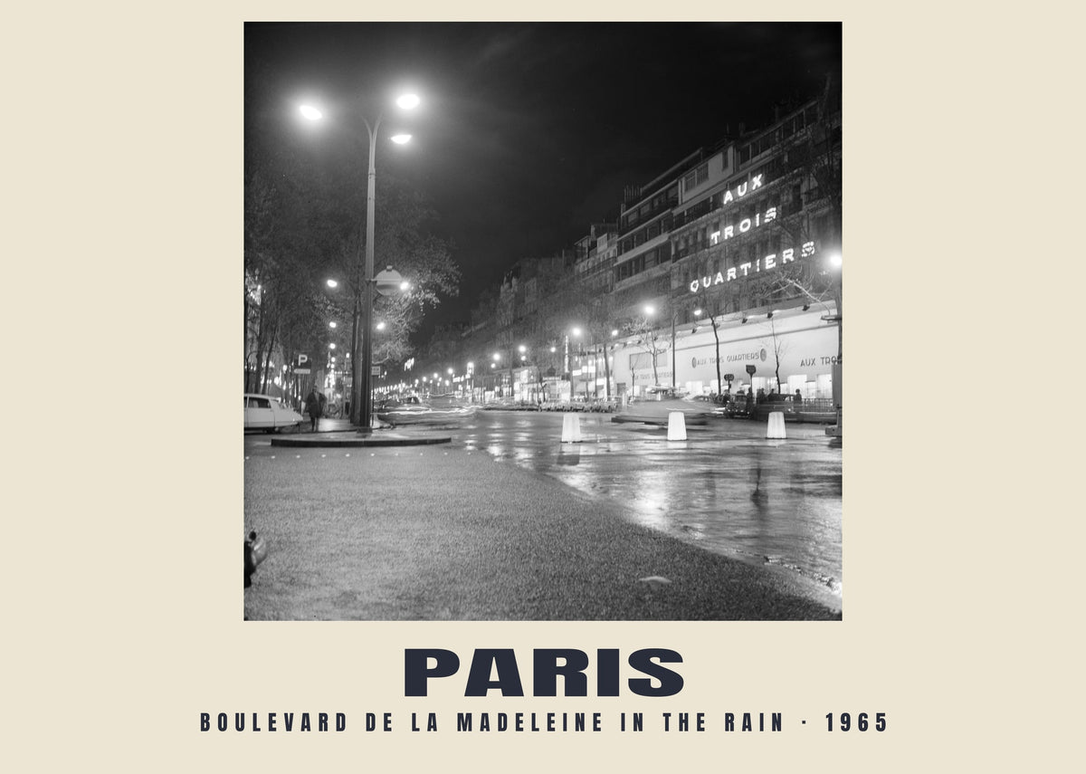 Boulevard de la Madeleine in the Rain, Paris, 1965 heritage photograph