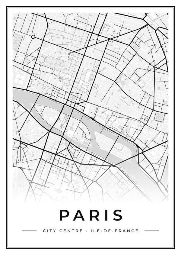 Paris City Centre Street Map Poster