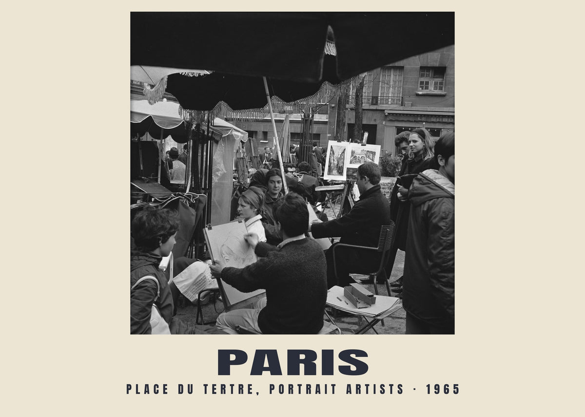Place du Tertre, portrait artists, Paris, 1965 — Historic photograph print