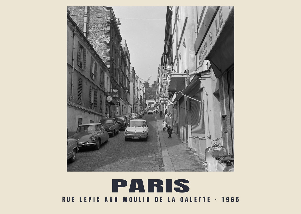 Rue Lepic and Moulin de la Galette, Paris, 1965 heritage photograph